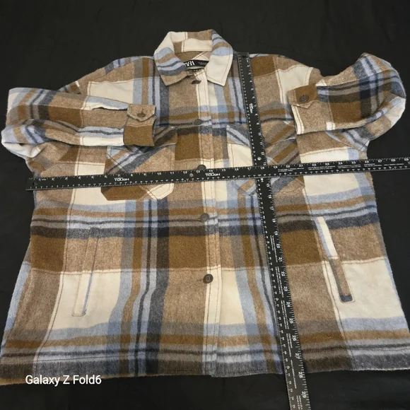 Zara Italian Fabric Wool Blend‎ Plaid Shacket Brown Blue — Men’s Medium Layering - Picture 7 of 8